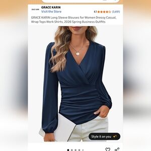 Grace Karin Navy Elegant Blouse